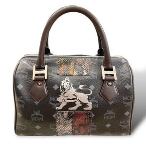 MCM Visetos Python Lion Princess Boston Top Handle Bag